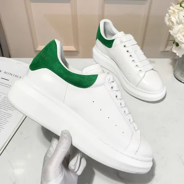 Alexander McQueen حذاء رياضي Oversized أبيض أخضر كعب جلدي علوي نمط حياة حذاء رياضي 5