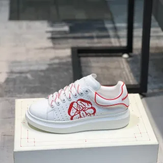 Alexander McQueen White Red Oversized Platform Sole Perforated Leather Upper Lifestyle Sneakers