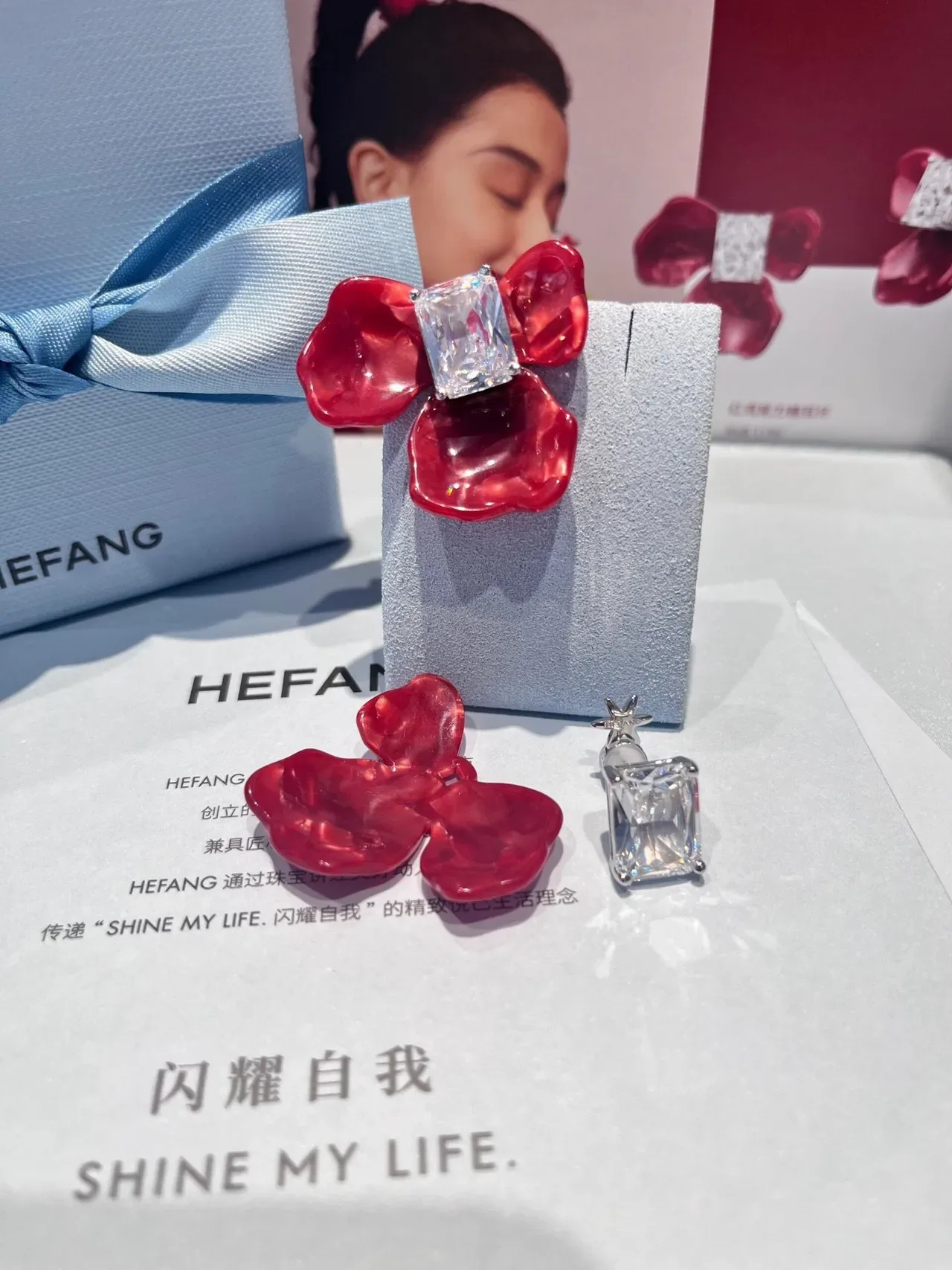Alexander Wang Red Transparent Floral Motif Glossy Resin Petals Earrings 6