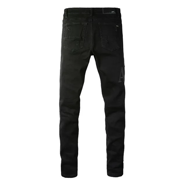 Amiri Black Beige Distressed Slim-Fit Jeans 2