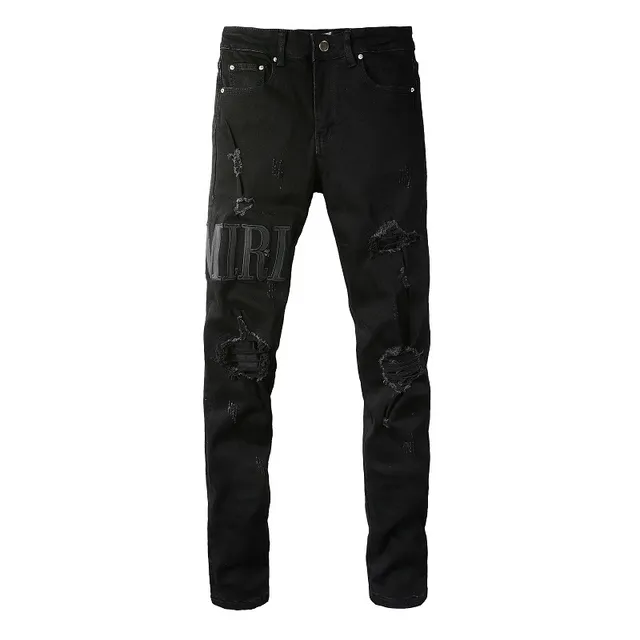 Amiri Black Beige Distressed Slim-Fit Jeans 3