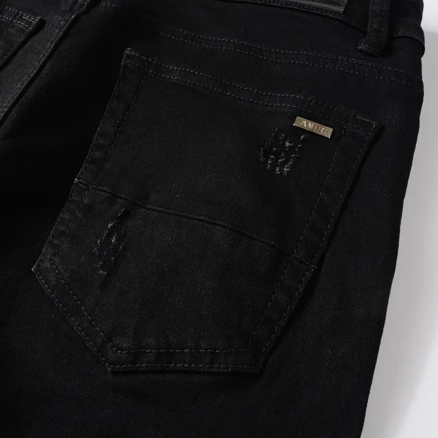 Amiri Black Beige Distressed Slim-Fit Jeans 7