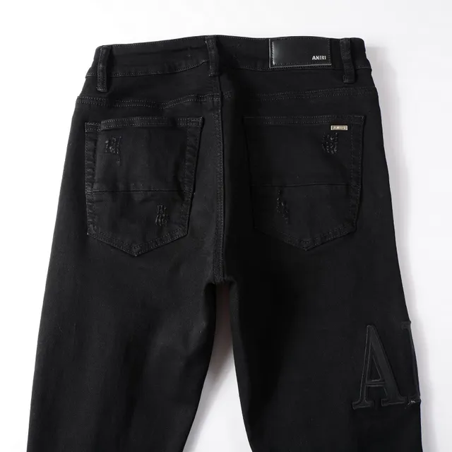 Amiri Black Beige Distressed Slim-Fit Jeans 8