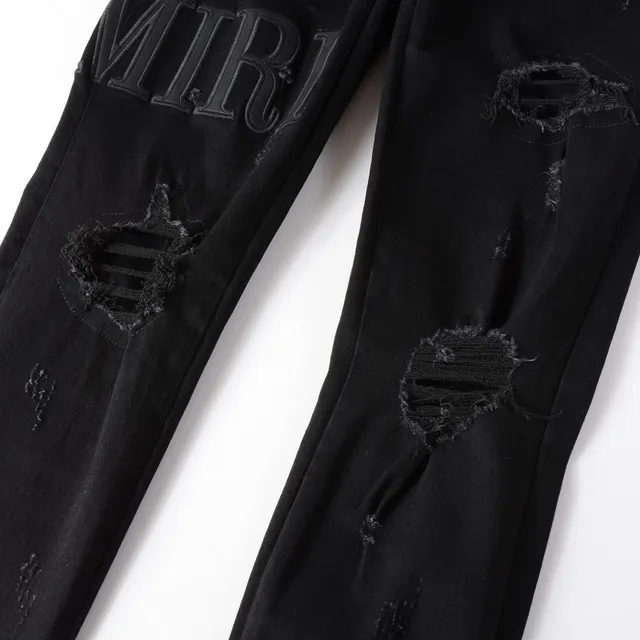 Amiri Black Beige Distressed Slim-Fit Jeans 9