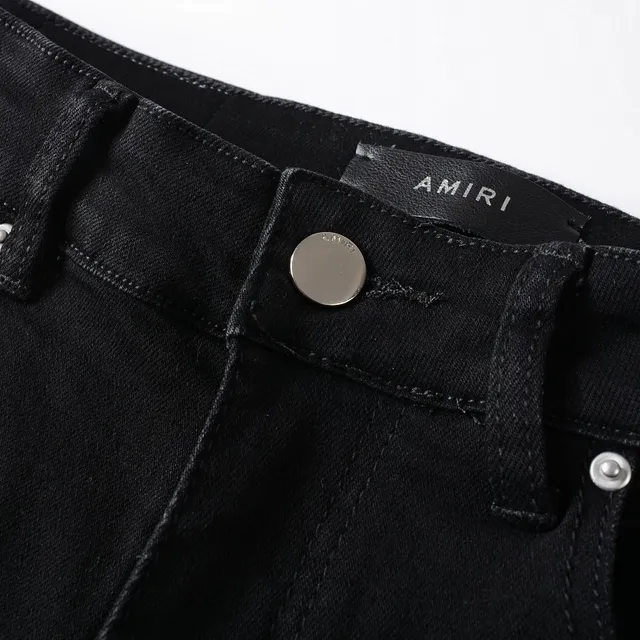 Amiri Black Beige Distressed Slim-Fit Jeans 13