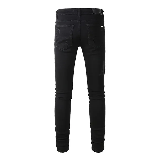 Amiri Black Beige Distressed Slim-Fit Jeans 15