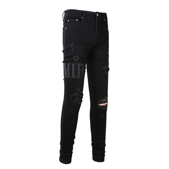 Amiri Black Beige Distressed Slim-Fit Jeans 16
