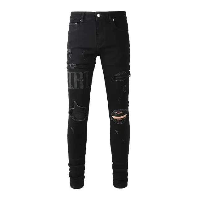 Amiri Black Beige Distressed Slim-Fit Jeans 17