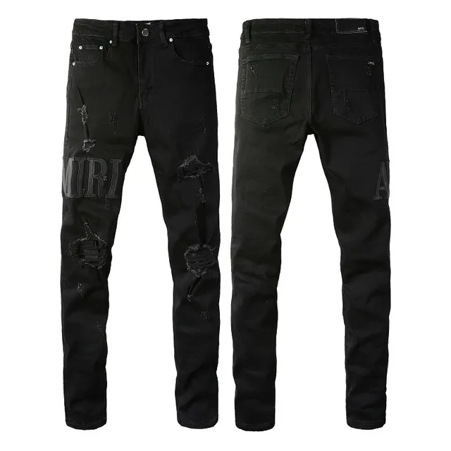 Amiri Black Beige Distressed Slim-Fit Jeans 18