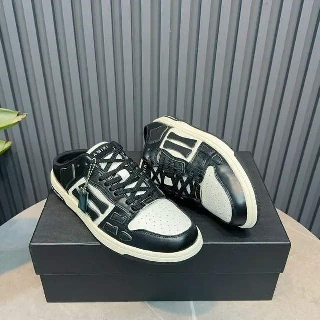 Amiri Skel Top Noir Blanc Panelé Cuir Mule Dos Ouvert Chaussures Lifestyle 3