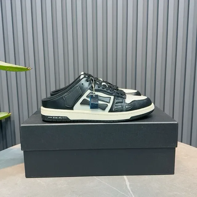 Amiri Skel Top Noir Blanc Panelé Cuir Mule Dos Ouvert Chaussures Lifestyle 4