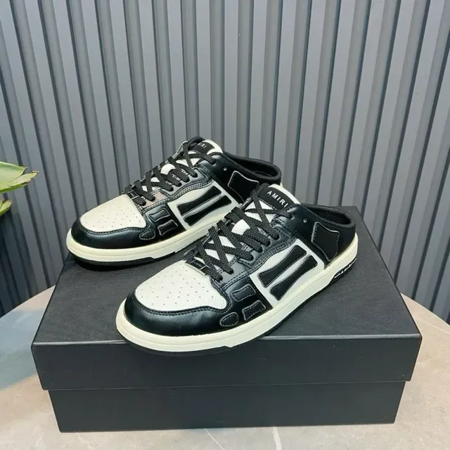 Amiri Skel Top Noir Blanc Panelé Cuir Mule Dos Ouvert Chaussures Lifestyle 5