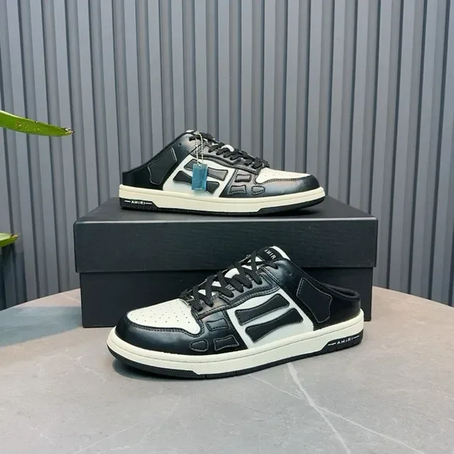 Amiri Skel Top Noir Blanc Panelé Cuir Mule Dos Ouvert Chaussures Lifestyle 7