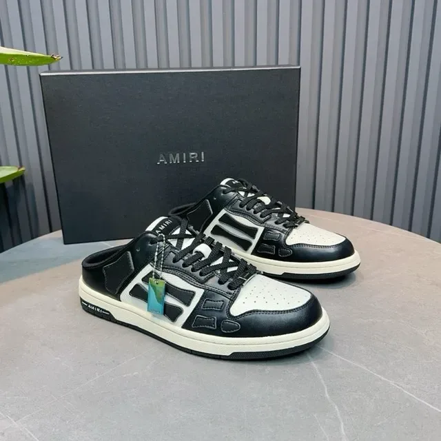 Amiri Skel Top Noir Blanc Panelé Cuir Mule Dos Ouvert Chaussures Lifestyle 8