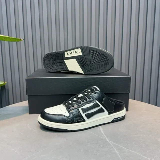 Amiri Skel Top Noir Blanc Panelé Cuir Mule Dos Ouvert Chaussures Lifestyle 9
