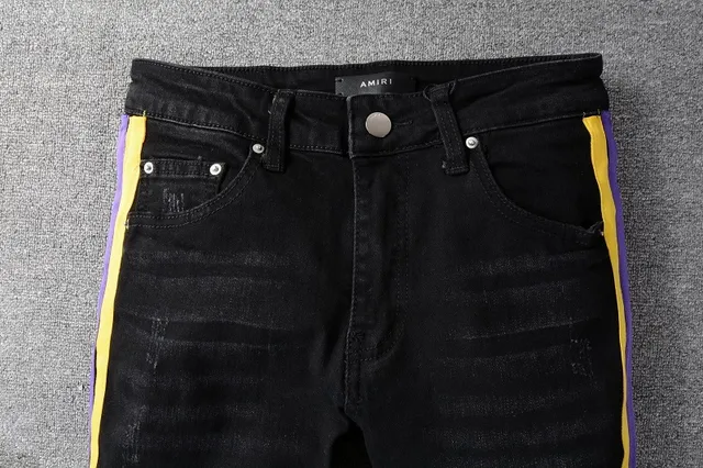 Amiri Track Stripe Noir Multicolore Slim-Fit Distressed Knee Jeans 4