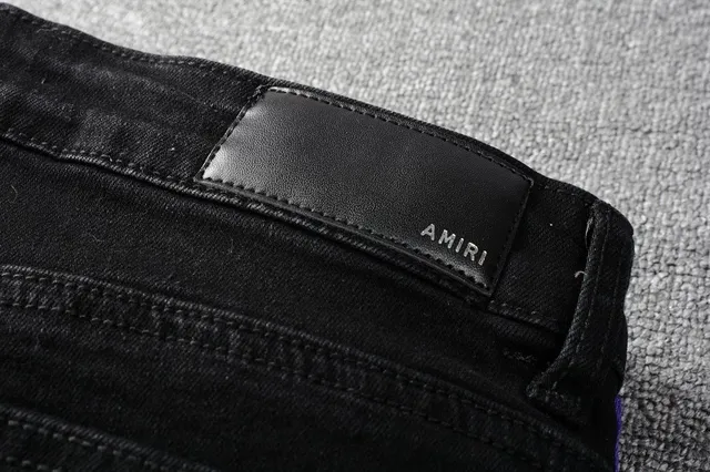 Amiri Track Stripe Noir Multicolore Slim-Fit Distressed Knee Jeans 9