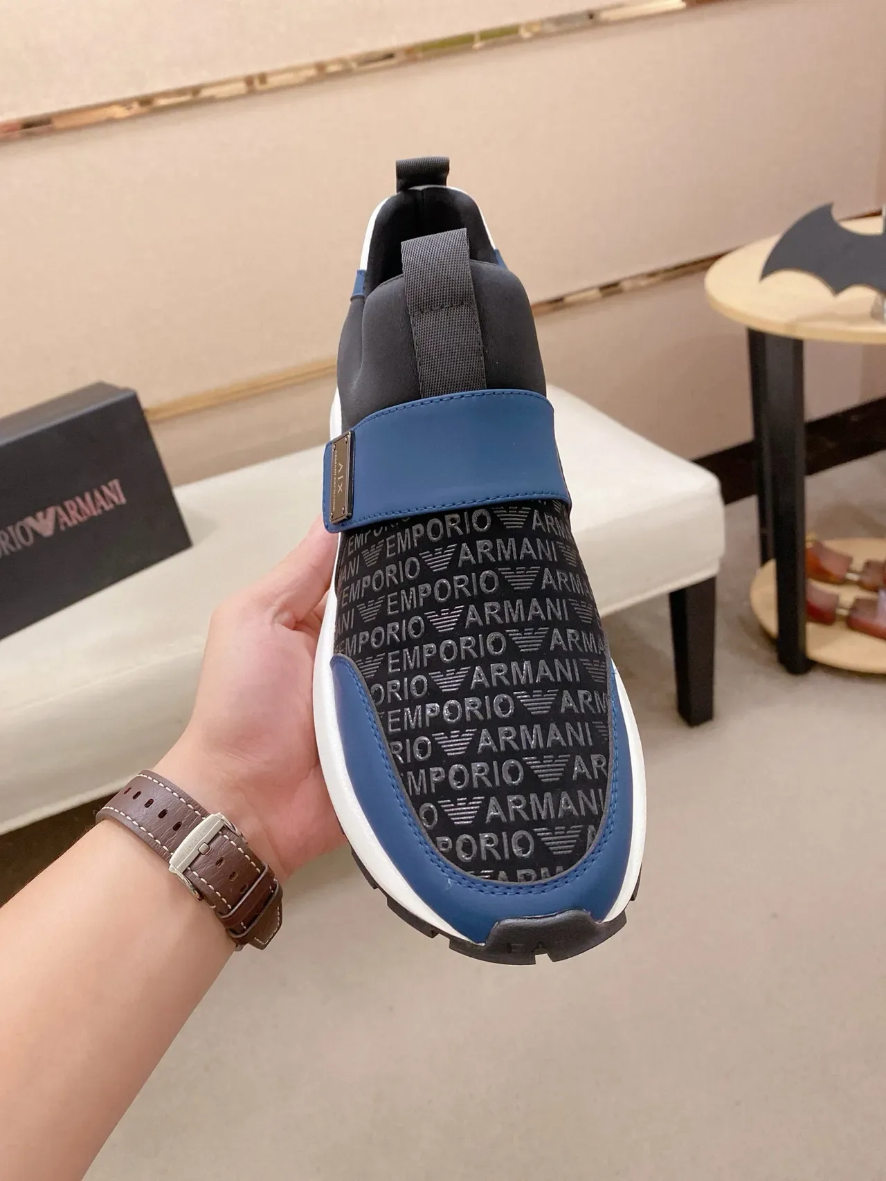 Armani Exchange Slip-On Logo-Print Blue Lifestyle Sneaker 2