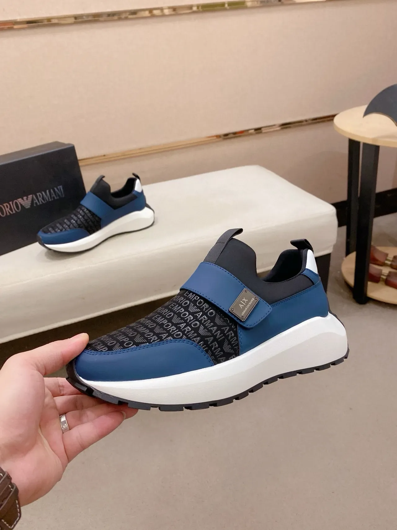 Armani Exchange Slip-On Logo-Print Blue Lifestyle Sneaker 3
