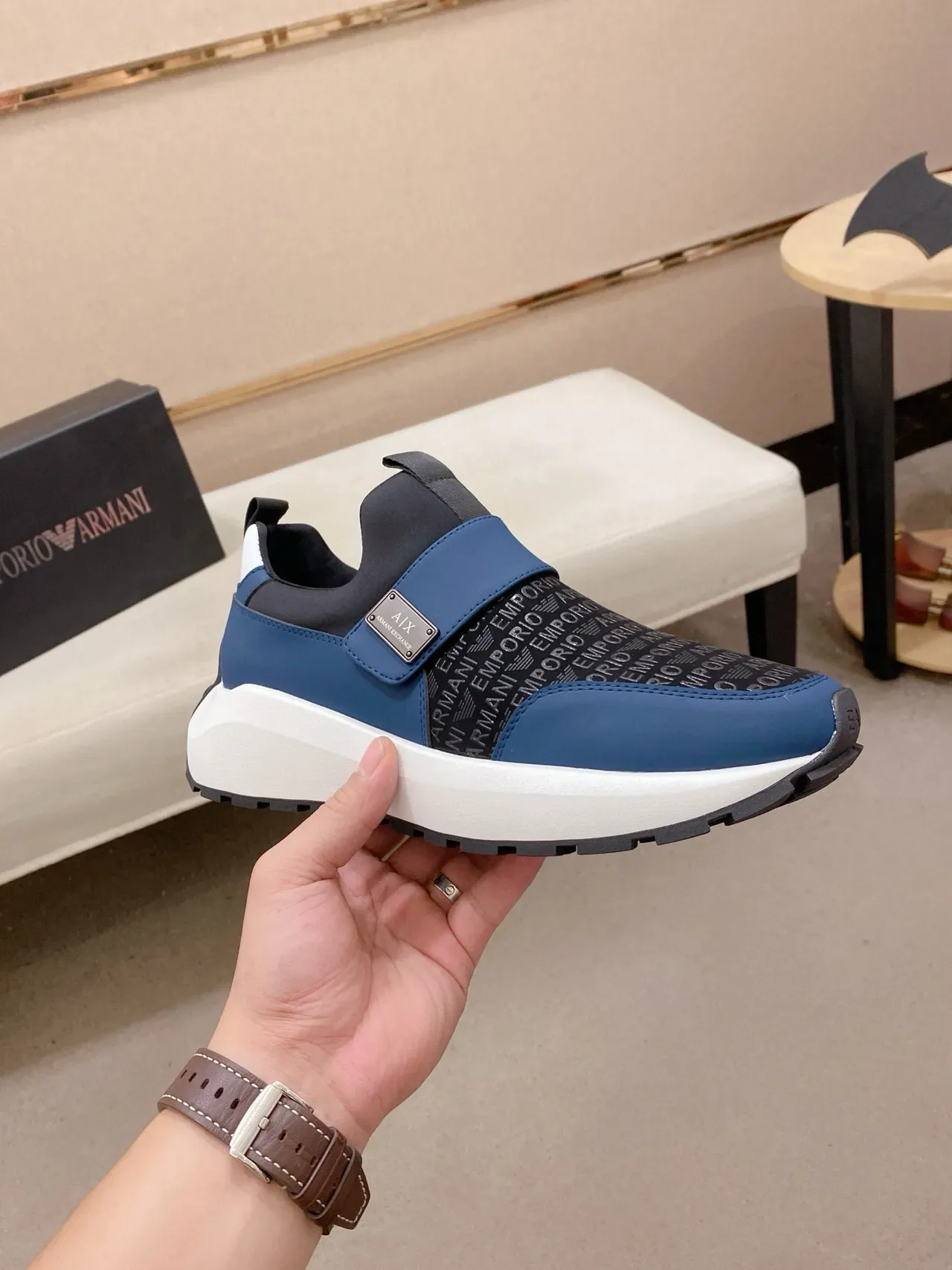 Armani Exchange Slip-On Logo-Print Blue Lifestyle Sneaker 4