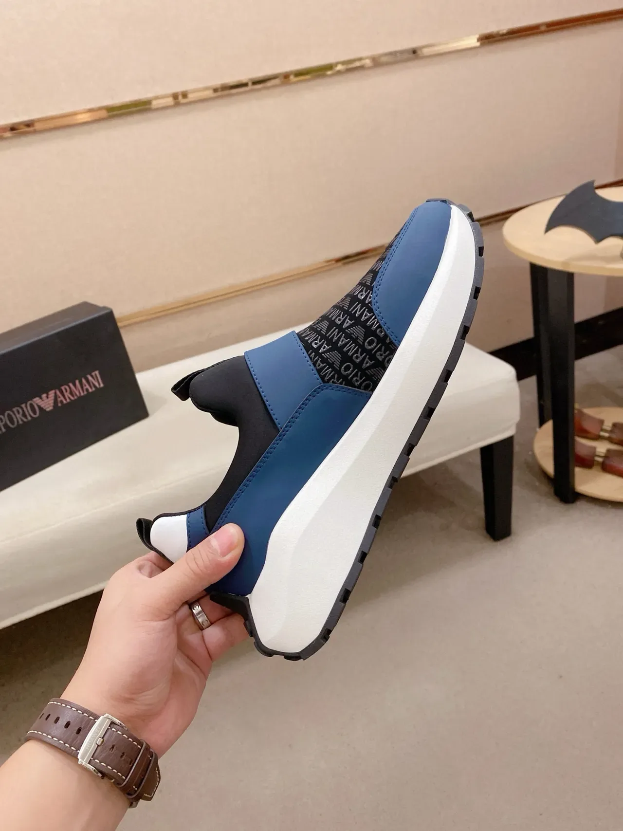 Armani Exchange Slip-On Logo-Print Blue Lifestyle Sneaker 5