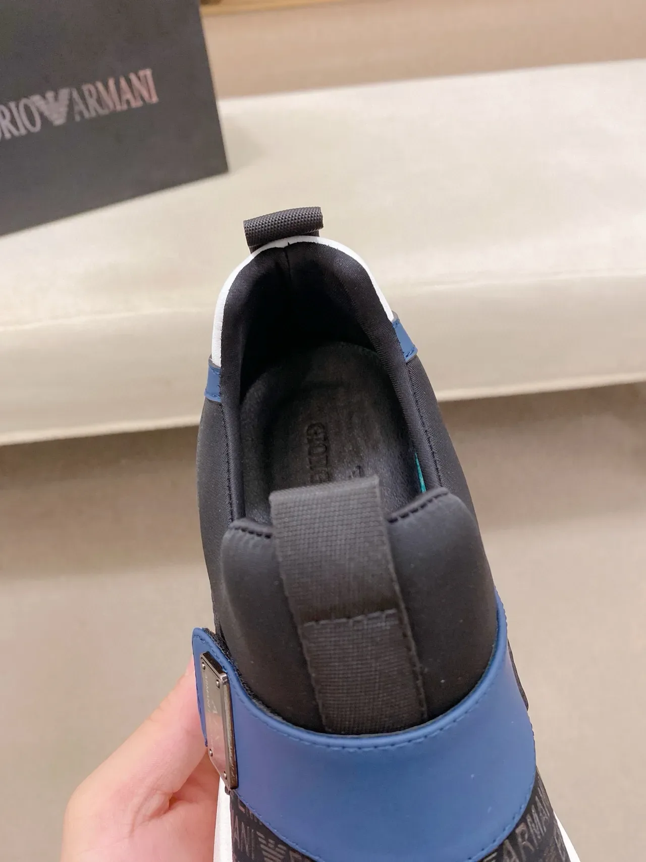 Armani Exchange Slip-On Logo-Print Blue Lifestyle Sneaker 6