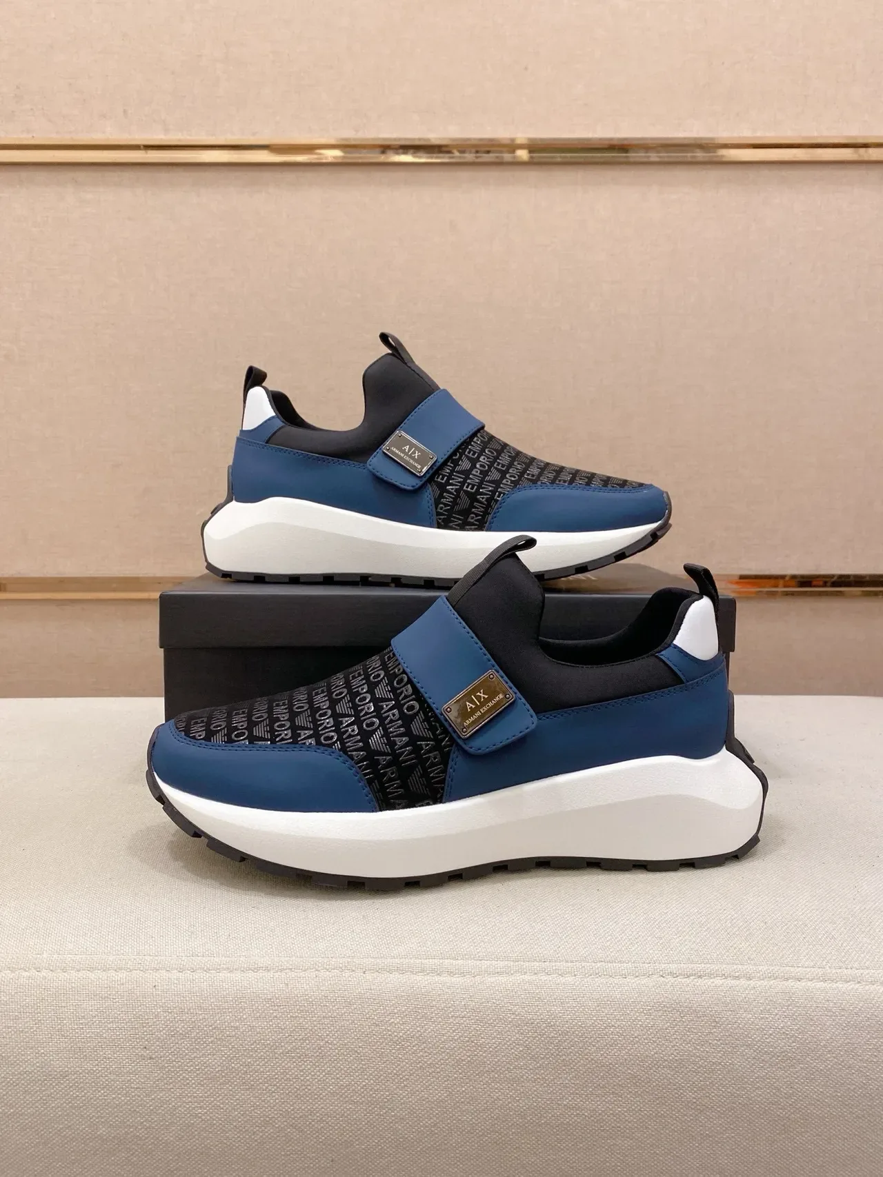Armani Exchange Slip-On Logo-Print Blue Lifestyle Sneaker 7