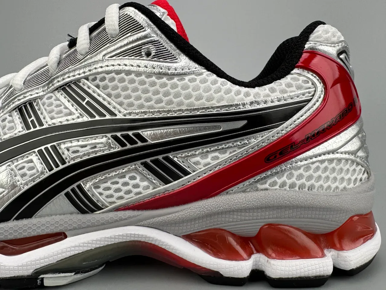 ASICS Gel-Kayano Silver White Red Running Shoes 5