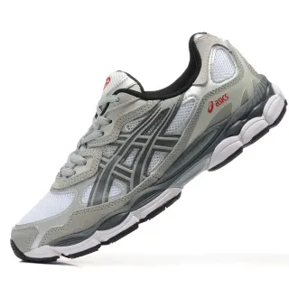 ASICS Gray White Layered Synthetic Overlays Mesh Ventilation Panels Running Shoes