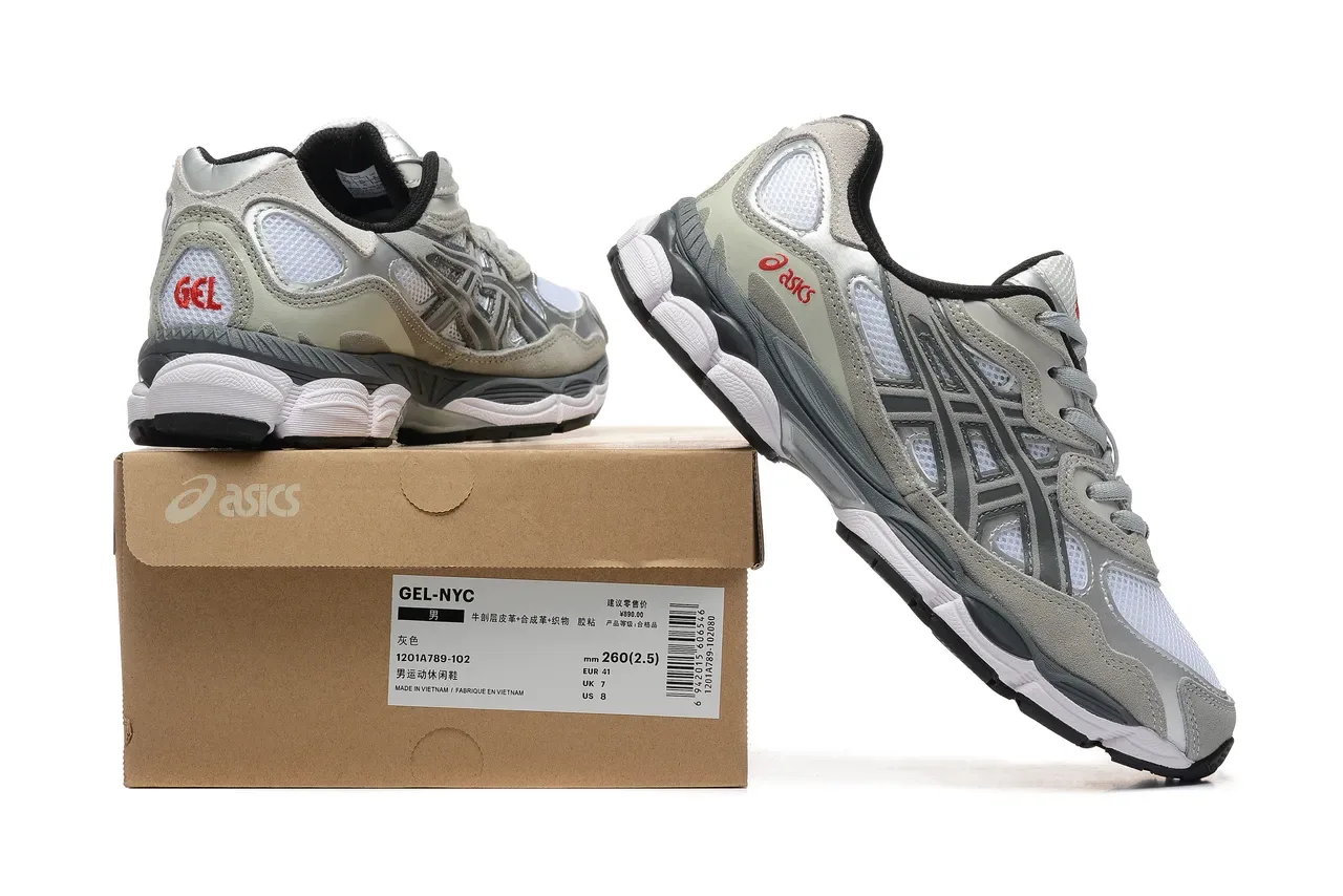 ASICS Cinza Branco Camadas de Material Sintético Superpostas Painéis de Malha com Ventilação Tênis de Corrida 6