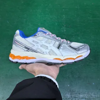 ASICS Silver Blue Structured Synthetic Cage Overlay Mesh Upper Running Shoes