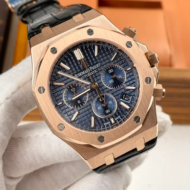 Audemars Piguet Gold Blue Octagonal Screw-Mounted Bezel Integrated Bracelet Mechanical Watch 1