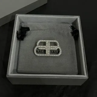 Balenciaga BB Pearl Silver White Interlocking Logo Brooch