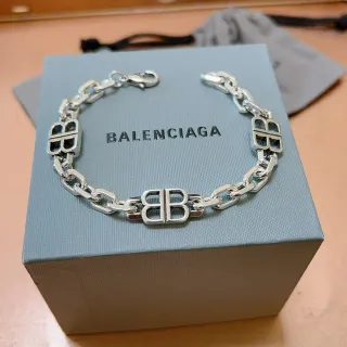 Balenciaga BB Prata Pulseira Corrente Grossa Elos Double-B Logo Motifs