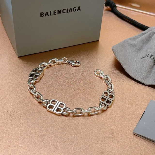 Balenciaga BB Prata Pulseira Corrente Grossa Elos Double-B Logo Motifs 2