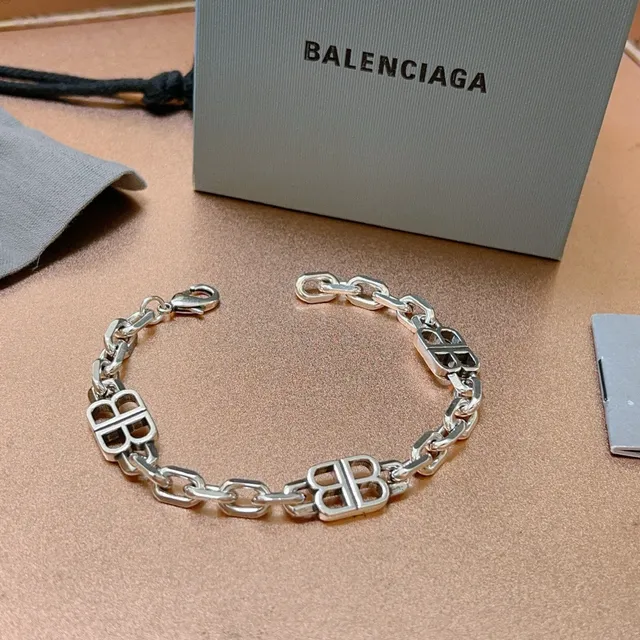 Balenciaga BB Prata Pulseira Corrente Grossa Elos Double-B Logo Motifs 3
