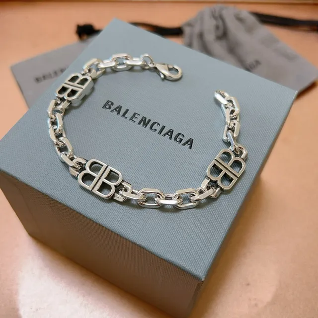 Balenciaga BB Prata Pulseira Corrente Grossa Elos Double-B Logo Motifs 5