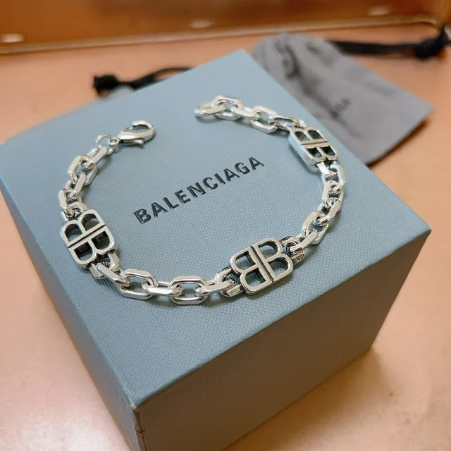 Balenciaga BB Prata Pulseira Corrente Grossa Elos Double-B Logo Motifs 6