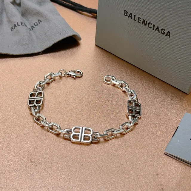 Balenciaga BB Prata Pulseira Corrente Grossa Elos Double-B Logo Motifs 9