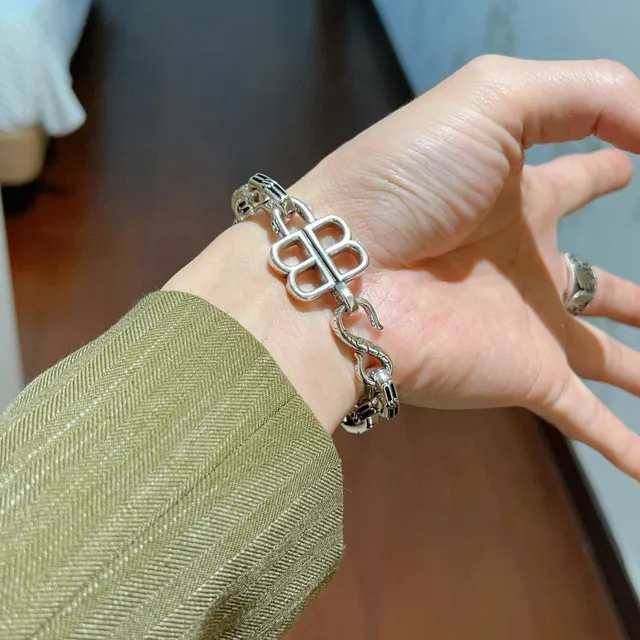 Balenciaga BB Silver Chunky Link Chain Interlocking B Clasp Bracelet 2
