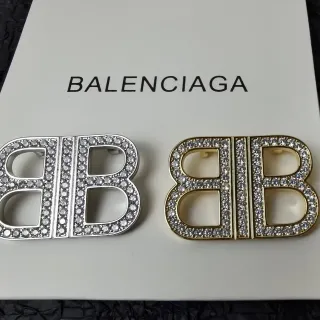 Balenciaga BB Silver Gold Pavé-Crystal Monogram Brooch