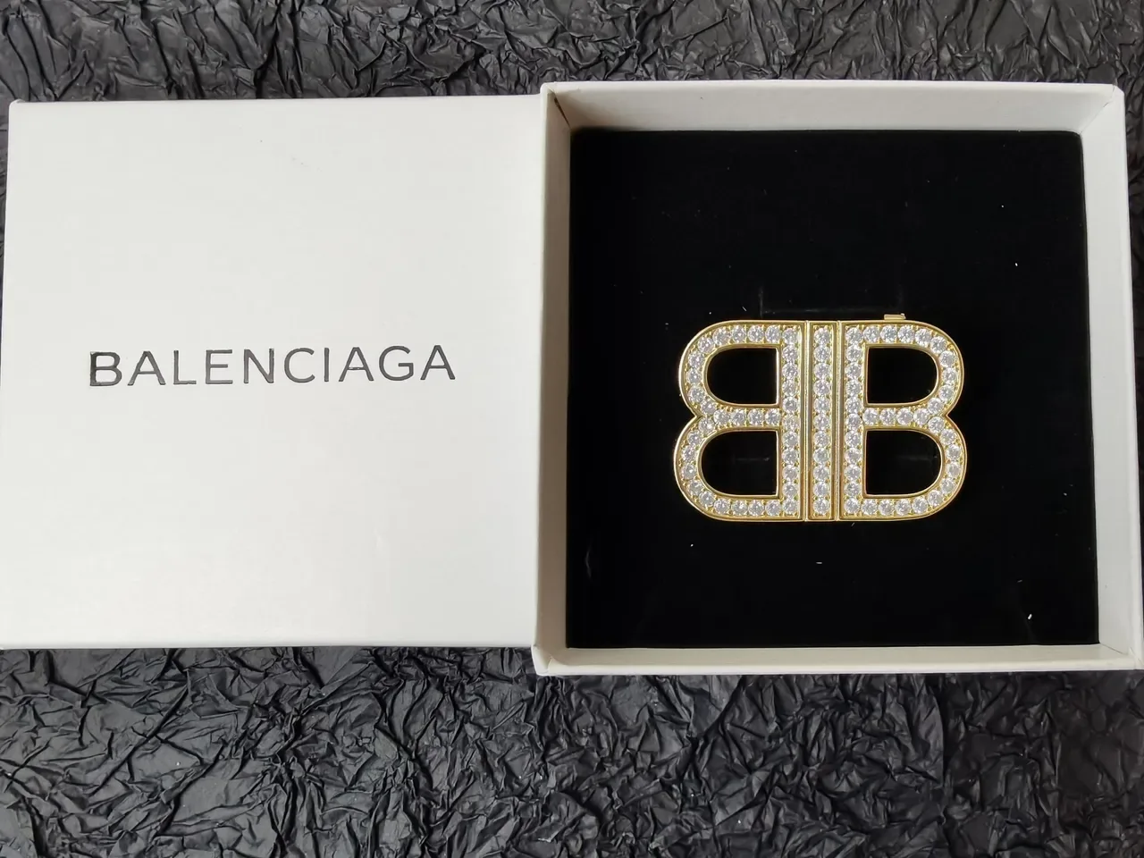 Balenciaga BB Argent Or Pavé-Crystal Monogramme Broche 3