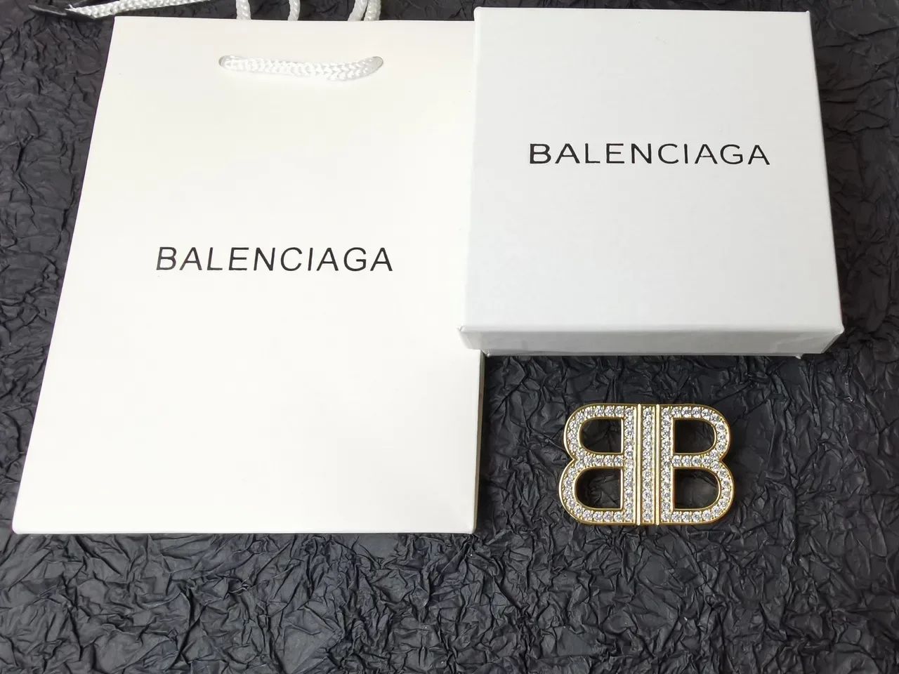 Balenciaga BB Argent Or Pavé-Crystal Monogramme Broche 4