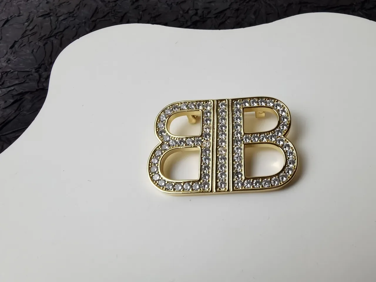 Balenciaga BB Argent Or Pavé-Crystal Monogramme Broche 6