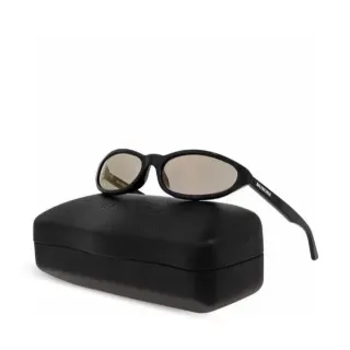 Balenciaga Black Brown Oval Frame Matte Acetate Sunglasses