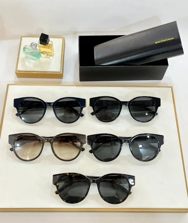 Balenciaga Preto Dourado Oval Acetato Moldura B-Logo Hardware Óculos de Sol 4