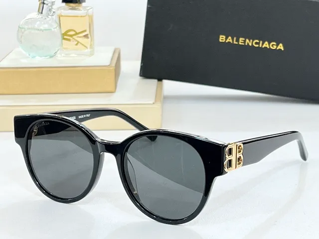 Balenciaga Preto Dourado Oval Acetato Moldura B-Logo Hardware Óculos de Sol 9