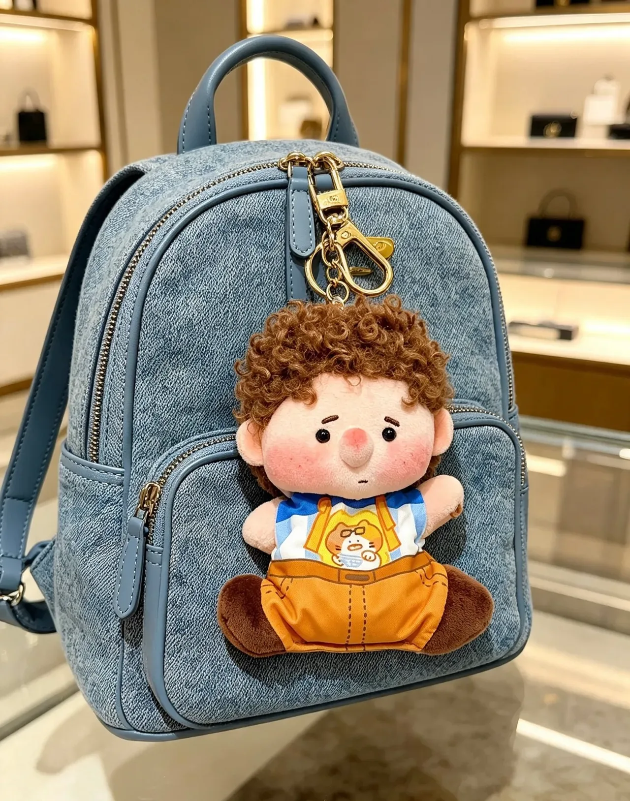 Balenciaga Brown Blue Plush Doll Keychain Accessory Handbag 5