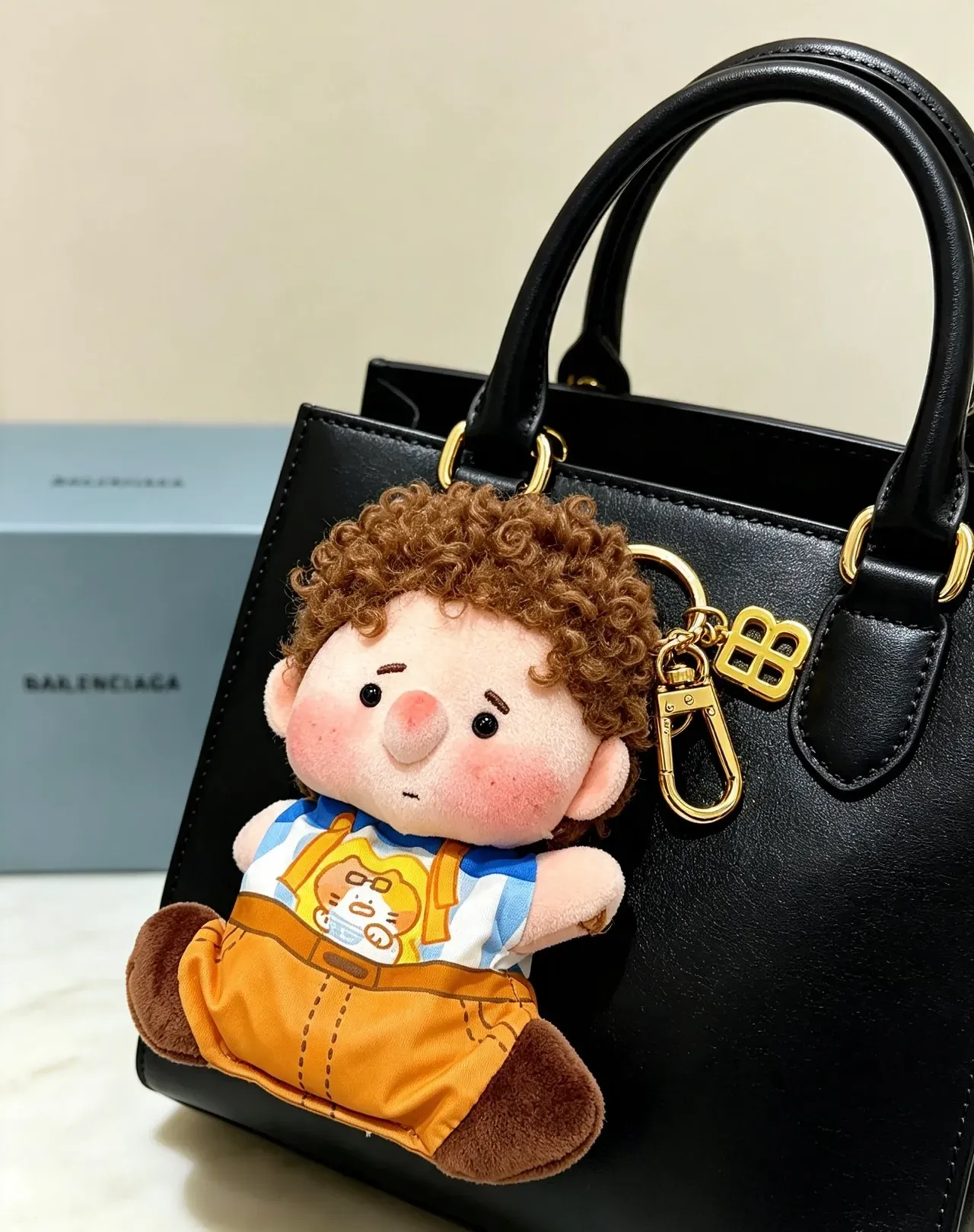 Balenciaga Brown Blue Plush Doll Keychain Accessory Handbag 9