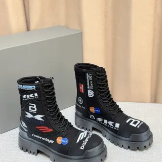 Balenciaga Defender Logo-Collage Black Work Boots